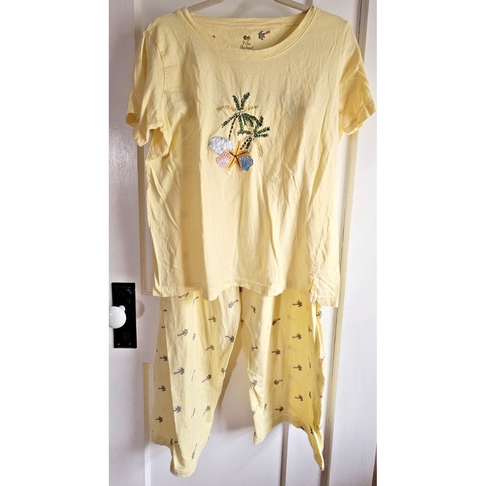 Palm Harbour Embroidered Short-Sleeve Pajama Set - Yellow